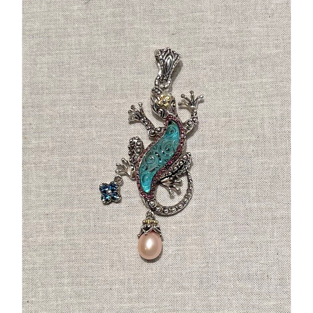 Barbara Bixby Large 925 Sterling and Gemstone Gecko Pendant